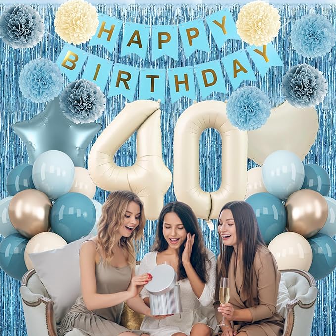Dusty Blue 40th Birthday Party Decorations - Image 3