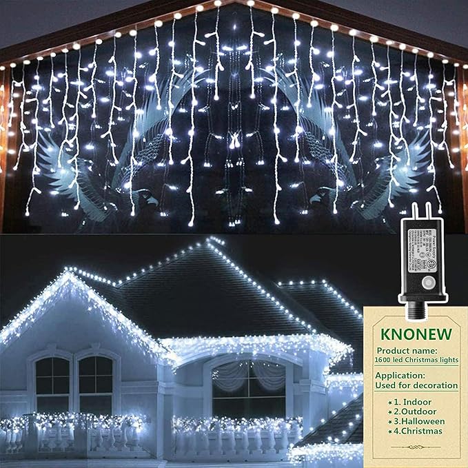 KNONEW 164FT 1600 LED Christmas Lights Outdoor Decoration White Timer 8Modes by KNONEW