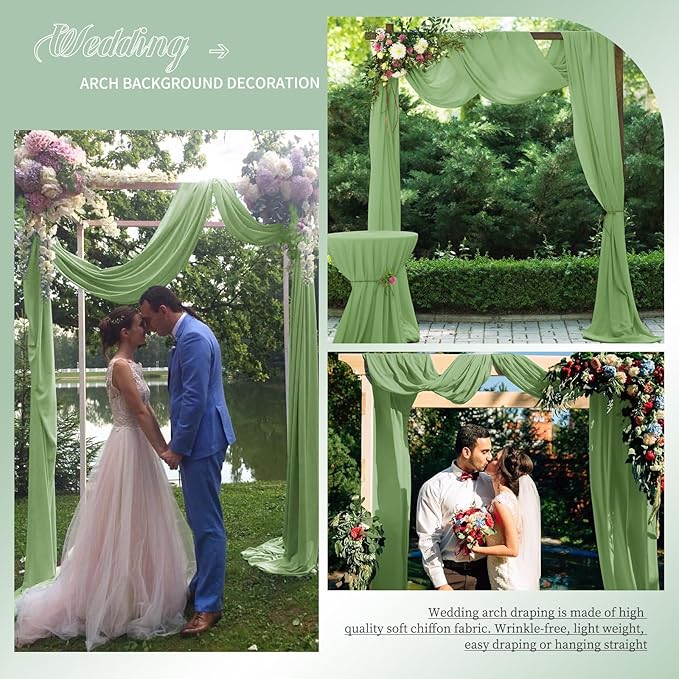 Wedding Arch Drapes, 4 Panels 28" x 20ft Sage Green Sheer Chiffon Curtains - Image 7