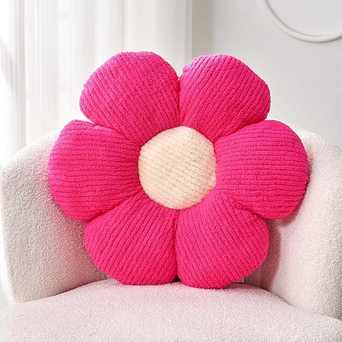 Flower Throw Pillow, Soft Hot Pink 19.6" Shaped Floor Pillow by Kcvvcr