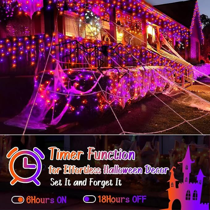 KNONEW 33FT 400 LED Orange Purple Halloween Lights Outdoor Black Wire String - Image 4