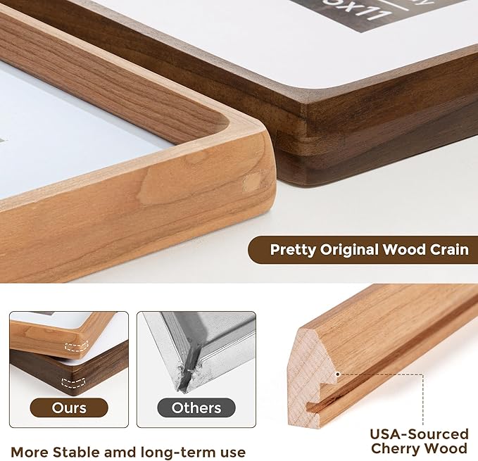 11x14 Picture Frame USA-Sourced Natural Cherry Wood Solid Original Wood Photo - Image 3