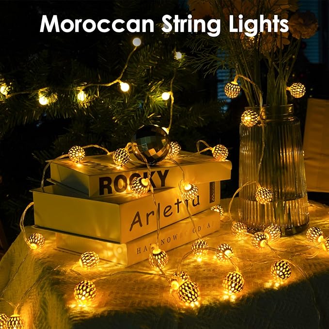 LORRYTE Moroccan String Lights Outdoor Battery Operated, 60 LED 36 FT Globe - Image 3