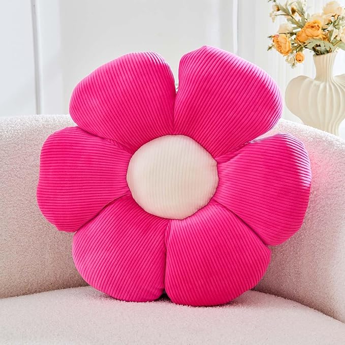 Hot Pink Flower Pillow, 17.7" Cute Flower Shaped Floor Pillow, Aesthetic Floral by Kcvvcr