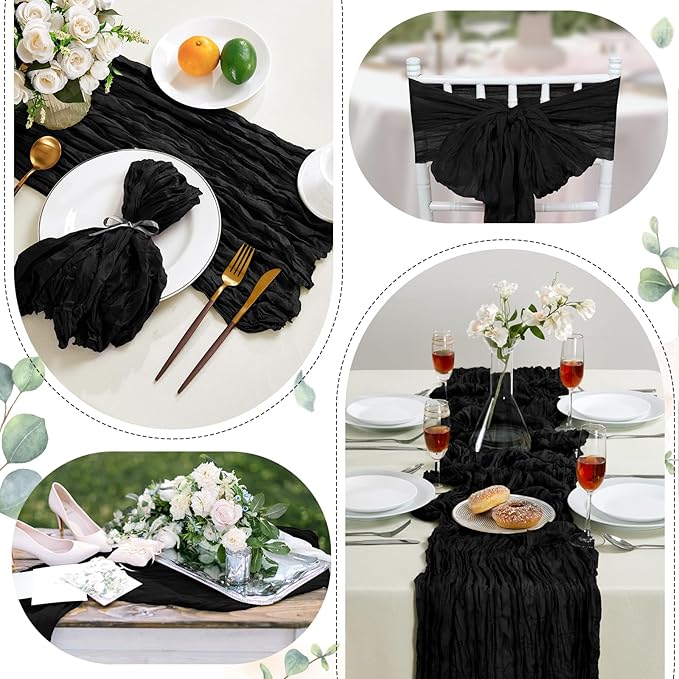6 Pack Halloween Cheesecloth Table Runner 10FT Long Black Boho Gauze Table - Image 5