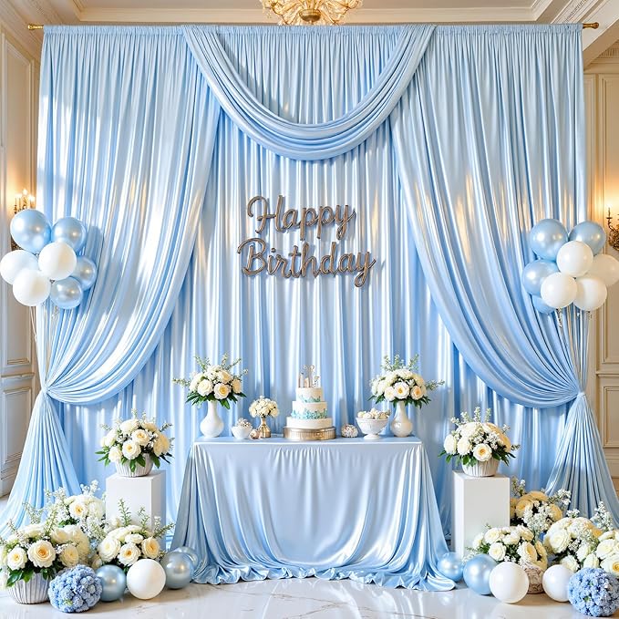 Blue Glitter Backdrop Curtain for Parties Wedding, 10Ft x 10Ft Satin Shimmer - Image 5