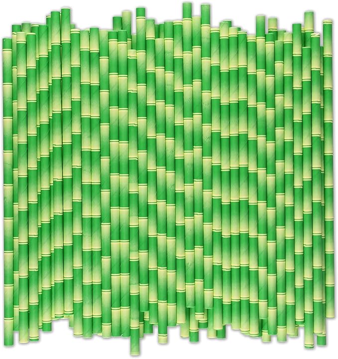 Green Bamboo Paper Straws for Drinking, 7.75" x 0.24", 100% Biodegradable by chunspak