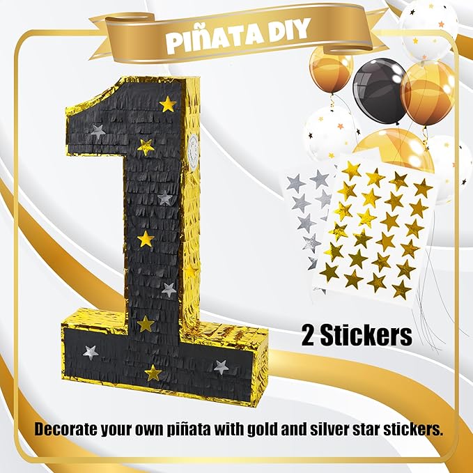 PCFING 20 Inch Number 1 Piñata Gold Black - Image 3
