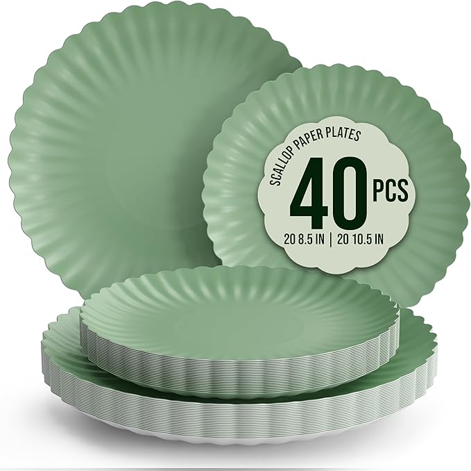 Trendables Scalloped Paper Plates 8.5 Inch & 10.5 Inch 40 Pcs Dinner Plate Set by Trendables