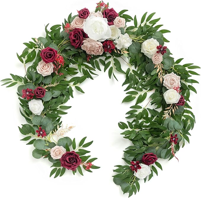 Ling's Moment Flower Garland - 6FT Eucalyptus & Rose - Sweetheart Table Decor by LingsMoment