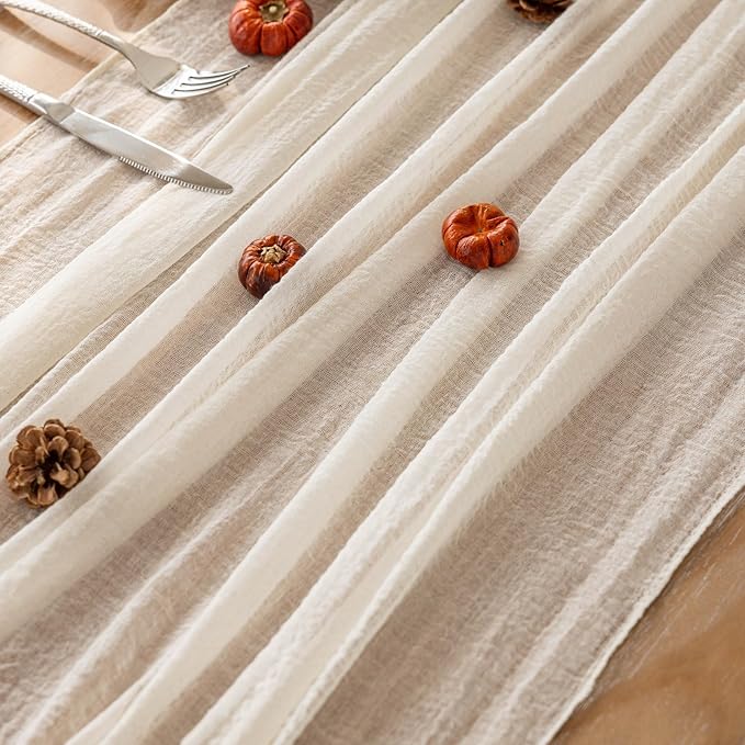 3pcs Ivory Gauze Rustic Cheesecloth Table Runner 120 Inch 10 FT - Image 4