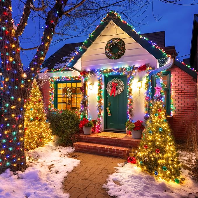 JMEXSUSS 2 Pack Warm White & Multicolor Solar Christmas Lights Outdoor - Image 5