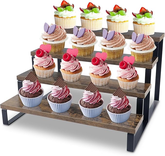 Wood Rustic Cupcake Stand, 4 Tier Stepped Cupcakes Stand, Wooden Display Stand by Pleasedontforgetthemhere%EF%BC%81