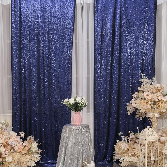 SquarePie Sequin Backdrop Curtain 2FT x 8FT Navy Blue 2pcs Curtain Background - Image 5
