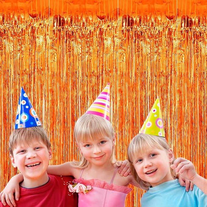 4 Pack Orange Foil Fringe Curtain Backdrop, 3.28Ftx8.2Ft Metallic Tinsel Foil - Image 6