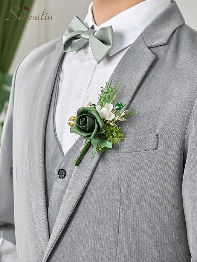 Serwalin 10Pcs Boutonniere for Men, Artificial Flowers for Wedding Decor Prom - Image 8