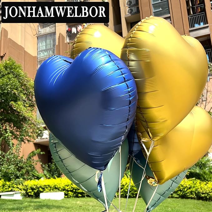 Jonhamwelbor 20Pcs 18 inch Metallic Blue Foil Mylar Heart Shape Balloons - Image 4