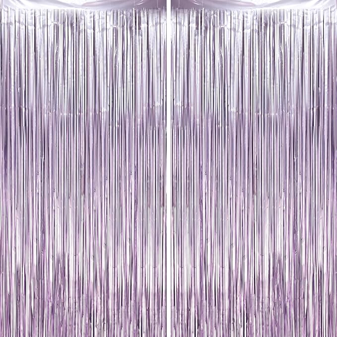 2 Pack Light Purple Foil Fringe Backdrop Curtains, Tinsel Streamers Party by Voircoloria