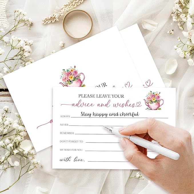 25 Advice and Wishes Cards, Floral & Teapot Fill-In Advice Cards - Image 3