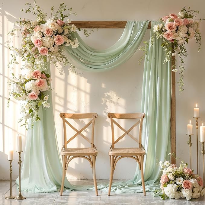 Wedding Arch Draping Fabric 2 Panels 19FT Sage Green Arch Drapes Sheer Backdrop - Image 3