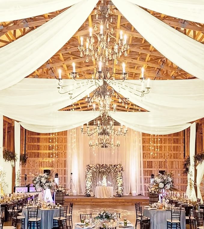 6 Panels Ivory Ceiling Drapes for Wedding 5ftx20ft Chiffon Fabric Arch Draping - Image 7