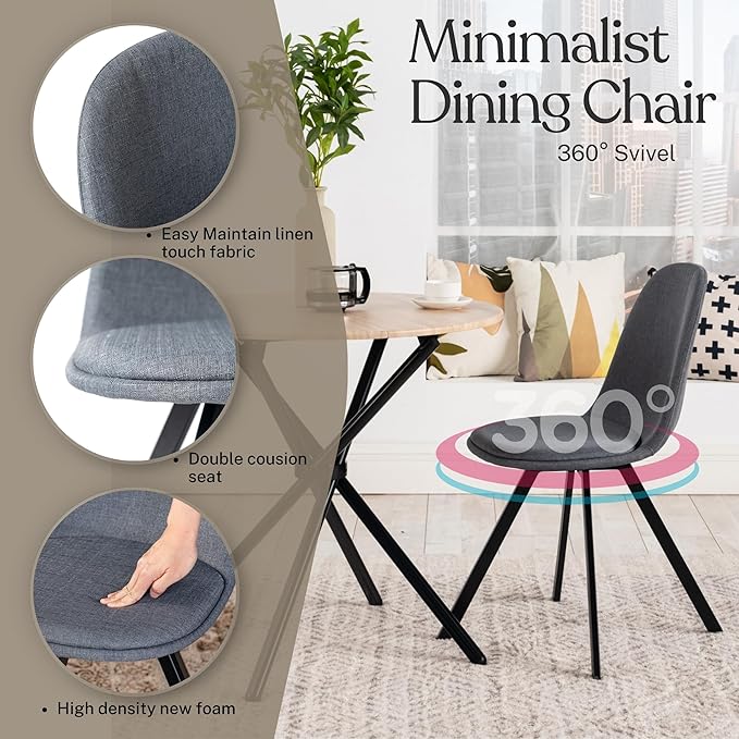 Homy Casa Swivel Dining Chairs Set of 4, 360° Rotating Side Chairs, Mid Century - Image 5