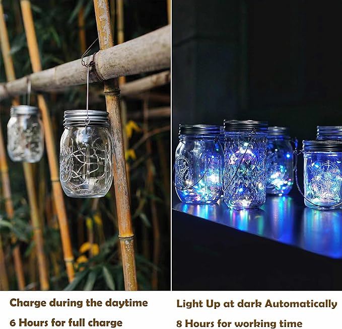 Decorman Solar Mason Jar Lid Lights, 6 Pack 20 LED Waterproof String Fairy Star - Image 4