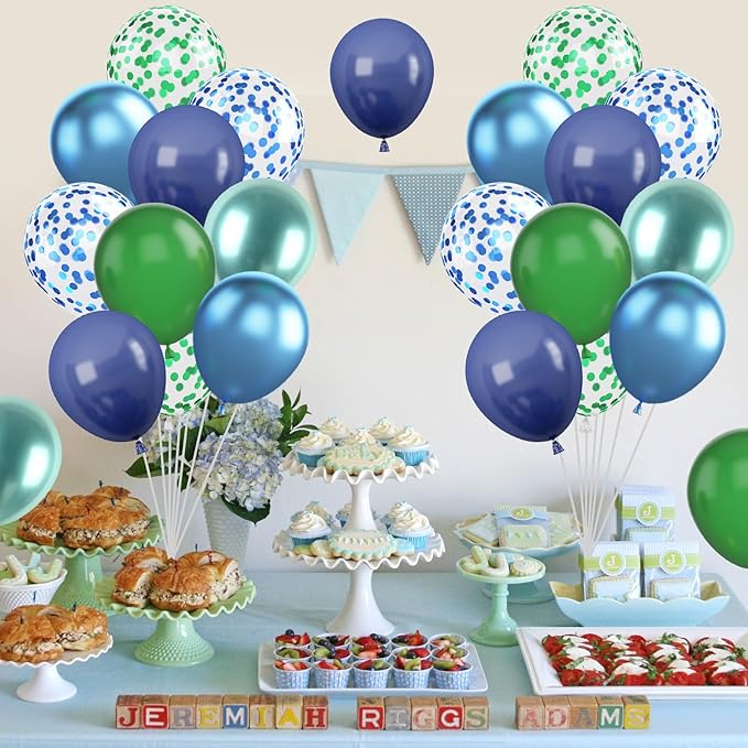 Blue and Green Balloon Set, 12 Inch Navy Blue Dark Green Balloons Metallic - Image 5