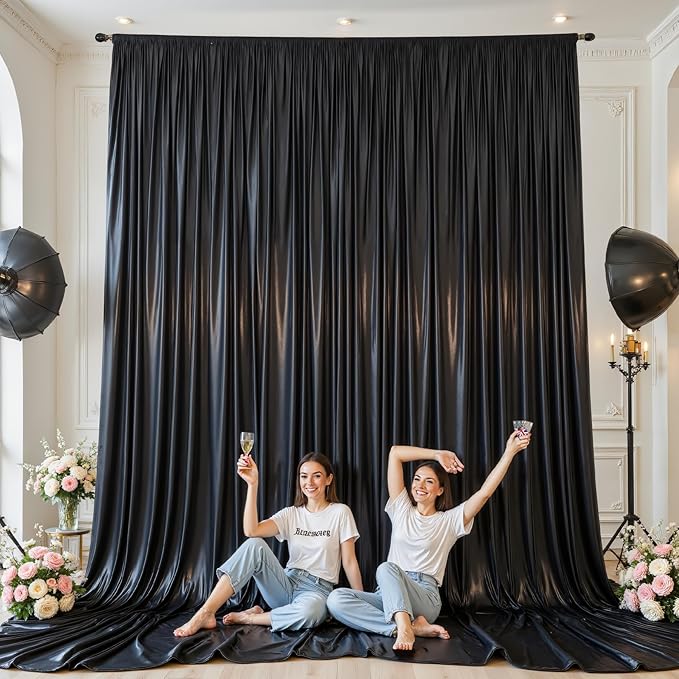 10x10 ft Black Glitter Backdrop Curtain - Image 3