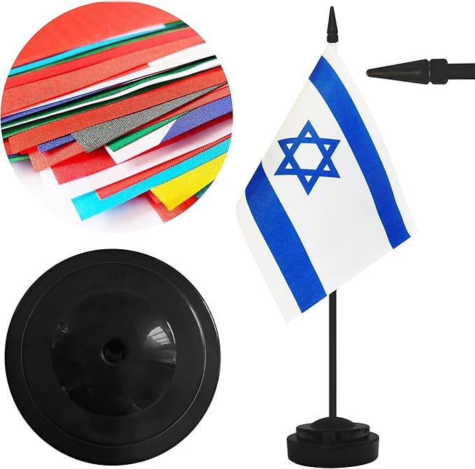 2 Pack Israel Desk Flag Set, Israeli Desktop Small Miniature Table Office Flag - Image 3