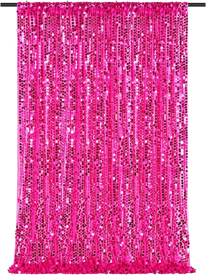 Big Payette Sequin Backdrop 4ftx8ft Hot Pink Sparkly Glitter Curtains by Fanqisi