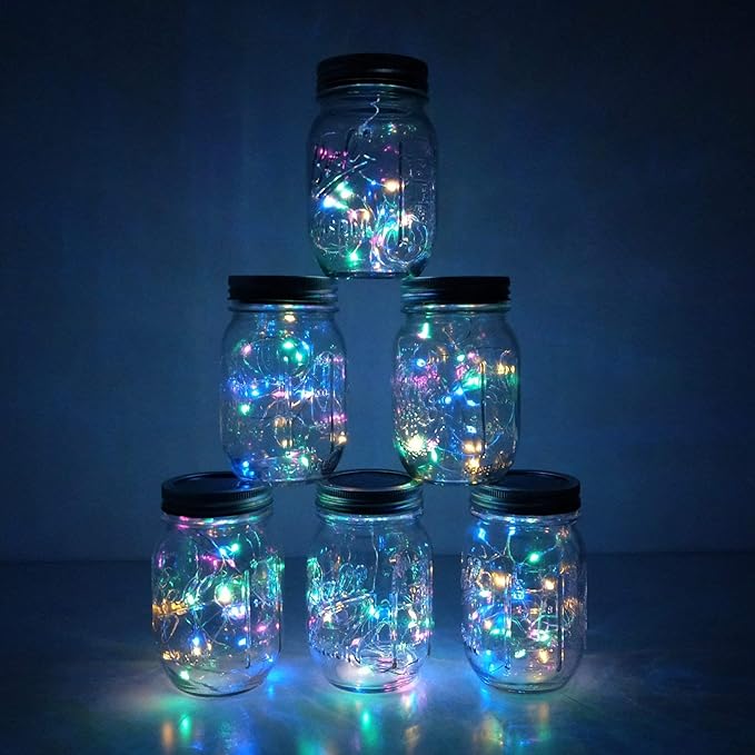 Decorman Solar Mason Jar Lid Lights, 6 Pack 20 LED Waterproof String Fairy Star - Image 7