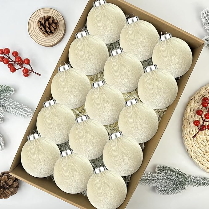 Beige Velvet Christmas Ball Ornaments by Leetous