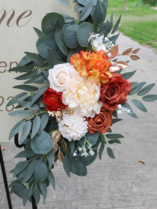 ponatia Wedding Arch Flowers, Artificial Burnt Orange Wedding Flowers - Image 4