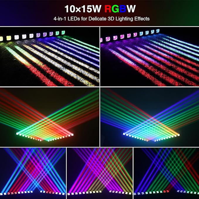 Betopper 10x15w RGBW Moving Beam LED Light Bar, 10 Eye Stage Light Strobe Beam - Image 3