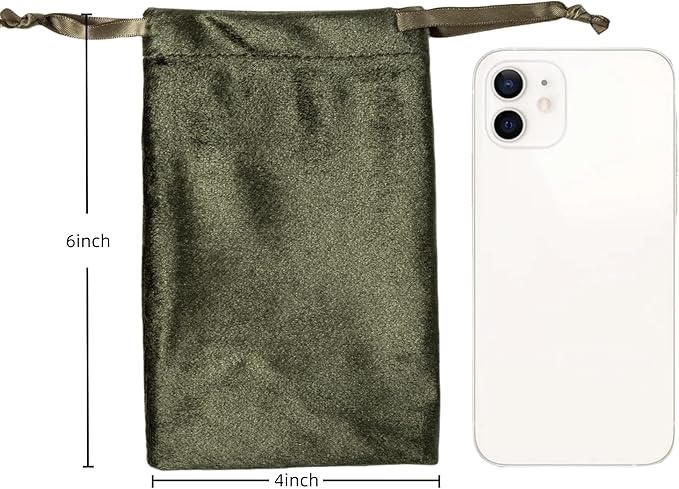 QIANF 12pcs Moss Green Velvet Drawstring Bags 4x6 inches Glossy Small Velvet - Image 4