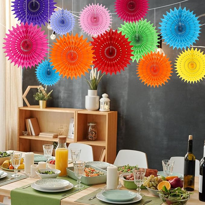 BestoFun 12PCS Paper Fans Mexican Party Decorations Tissue Paper Flowers - Image 6