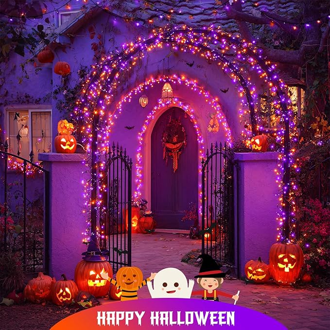 JMEXSUSS Orange and Purple Solar Halloween Lights, 2 Pack Each 100 Led Solar - Image 7