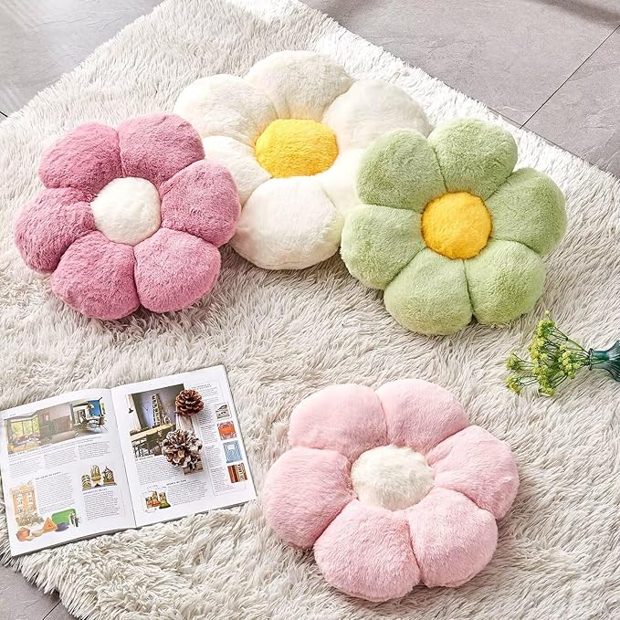 Pink Flower Pillow, Cute Decorative Flower Shaped Throw Pillow - Image 3
