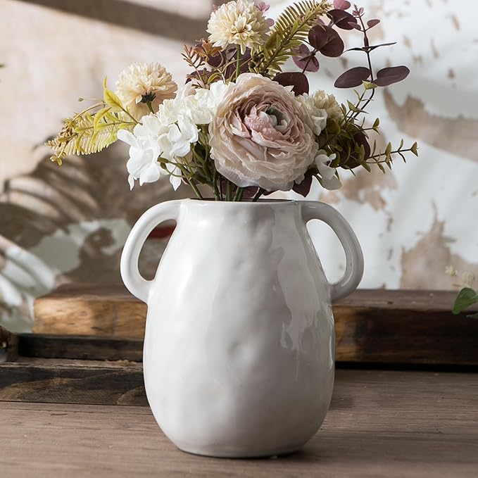 White Ceramic Vase with 2 Handles by Sowlvenco