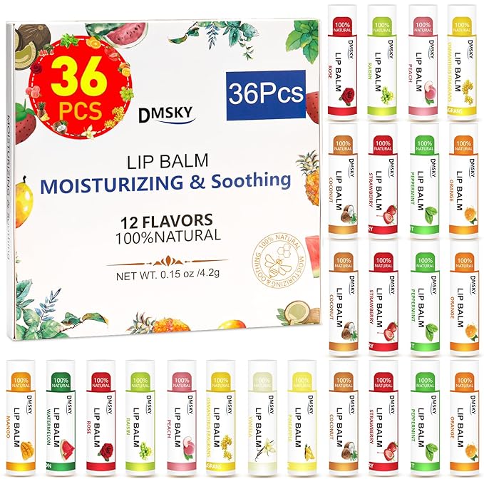 DMSKY Natural Lip Balm Bulk 36 Pack, Moisturizing Lip Balm by DMSKY