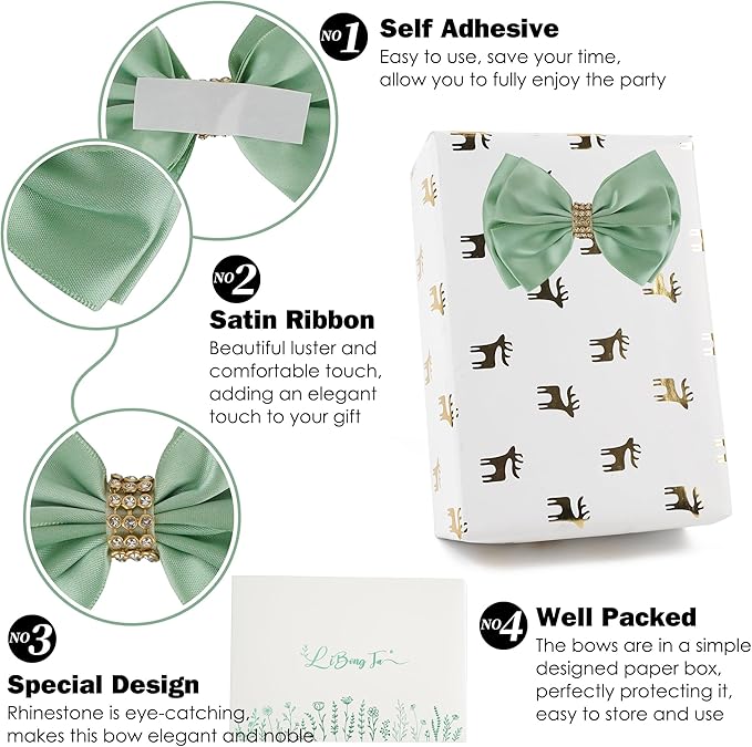 Moss Green Ribbon Bows 4'' Premade Satin Bow, Gift Bows - Image 3