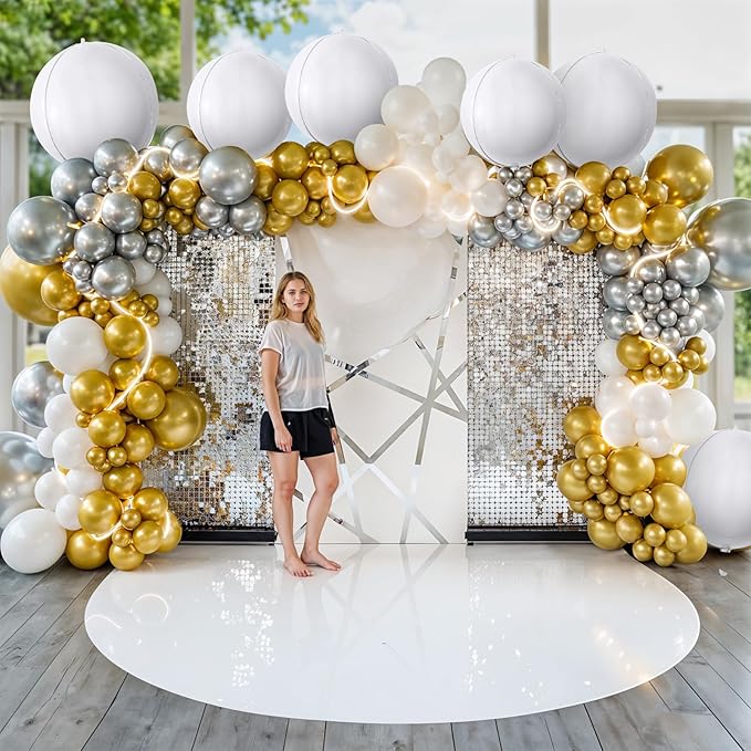 6Pcs White Round Foil Balloons, Giant 4D Round Ball Balloons, 22 Inch Metallic - Image 6