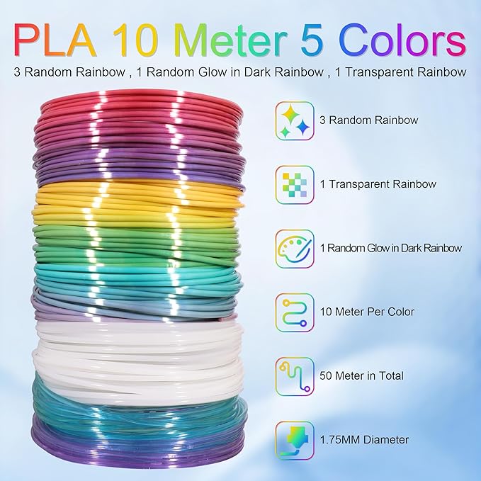 MIKA3D 5 Colors 3D Printing Pen Filament Refill, Each 10m, One Glowing in Dark - Image 3