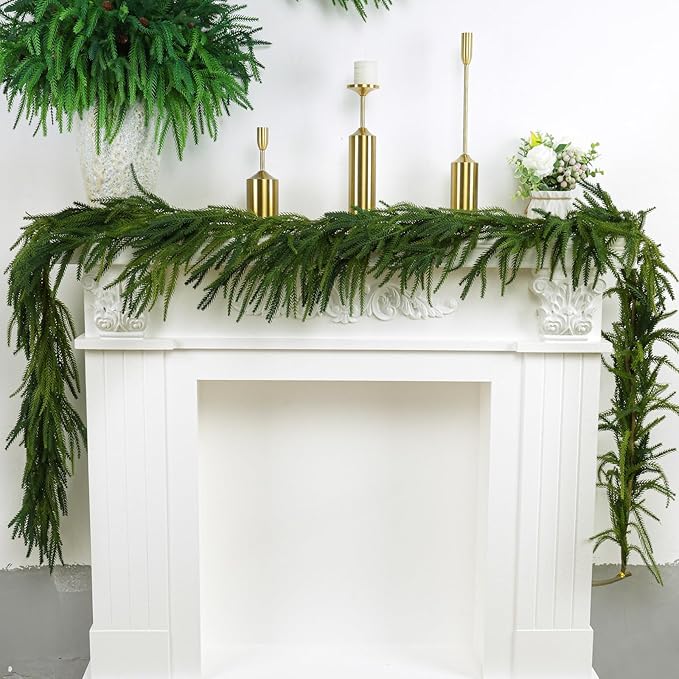 3 Pcs Artificial Norfolk Pine Garlands Christmas, 9 FT Dense Real Touch Winter - Image 4
