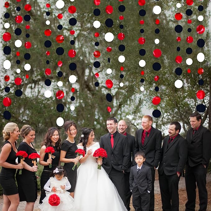 46 Ft Red Black and White Circle Dots Garland Hanging Paper Polka Dots Streamer - Image 7