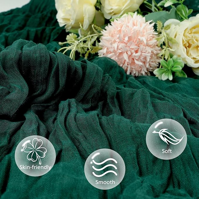 6 Pack Emerald Green Cheesecloth Christmas Table Runner 10ft Boho Gauze Fabric - Image 4