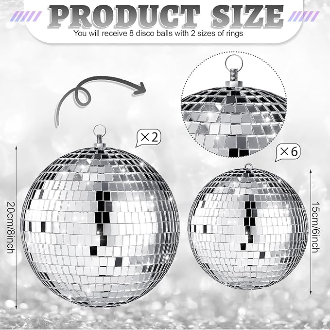 Haull 8 Pcs Large Disco Ball Set Silver Mirror Disco Reflective Ball - Image 3