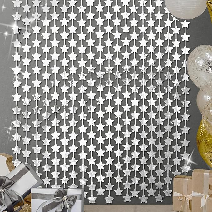 LOLStar 2 Pack Glitter Silver Stars Birthday Decorations 3.3X6.6 ft Each Silver by LOLSTAR