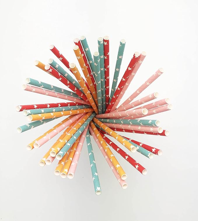 100 Pcs Colorful Disposable Straws, Star Drinking Straws, Rainbow Paper Straws - Image 2